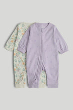 
                        
                          Load image into Gallery viewer, Mothercare 2 Pack Purple Footless Zip-Up Sleepsuits
                        
                      