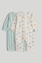 
                        
                          Load image into Gallery viewer, Mothercare 2 Pack White and Green Footless Zip-Up Sleepsuits
                        
                      