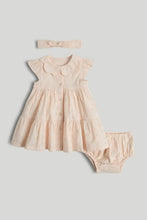
                        
                          Load image into Gallery viewer, Mothercare Apricot Broderie Dress, Knickers and Headband Outfit
                        
                      