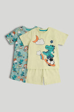 
                        
                          Load image into Gallery viewer, Mothercare 2 Pack Yellow and Green Animals Short Pyjamas
                        
                      