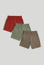 
                        
                          Load image into Gallery viewer, Mothercare 3 Pack Cotton Shorts - Red / Green / Brown
                        
                      