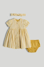 
                        
                          Load image into Gallery viewer, Mothercare Striped Dress, Knickers and Headband Outfit
                        
                      