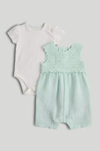 
                        
                          Load image into Gallery viewer, Mothercare Mint Crochet Bibshorts and Bodysuit Outfit
                        
                      