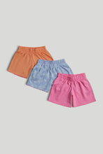 
                        
                          Load image into Gallery viewer, Mothercare 3 Pack Jersey Shorts - Orange / Blue / Pink
                        
                      