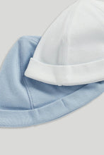 
                        
                          Load image into Gallery viewer, Mothercare 2 Pack Blue and White Cotton Baby Hat and Mitts Set
                        
                      
