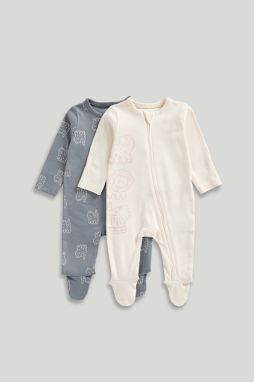 Mothercare Big Cats Zip-Up Sleepsuits - 2 Pack