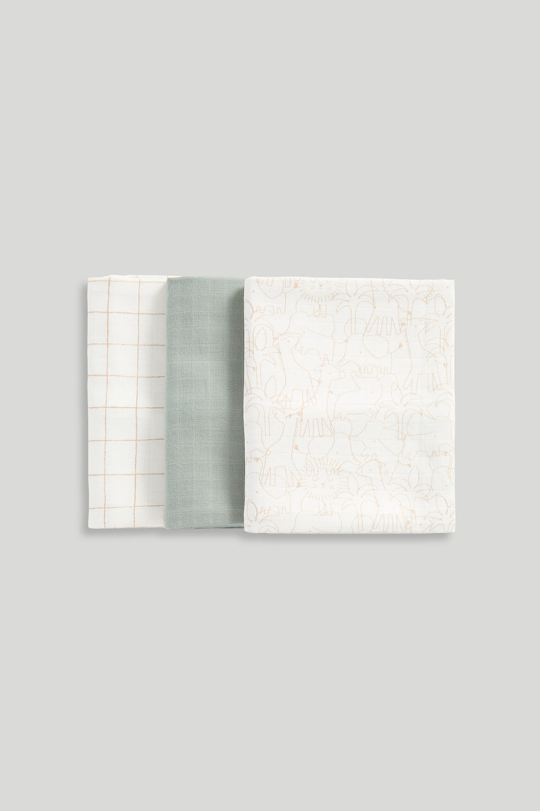 Mothercare 3 Pack Muslin Blankets - Green