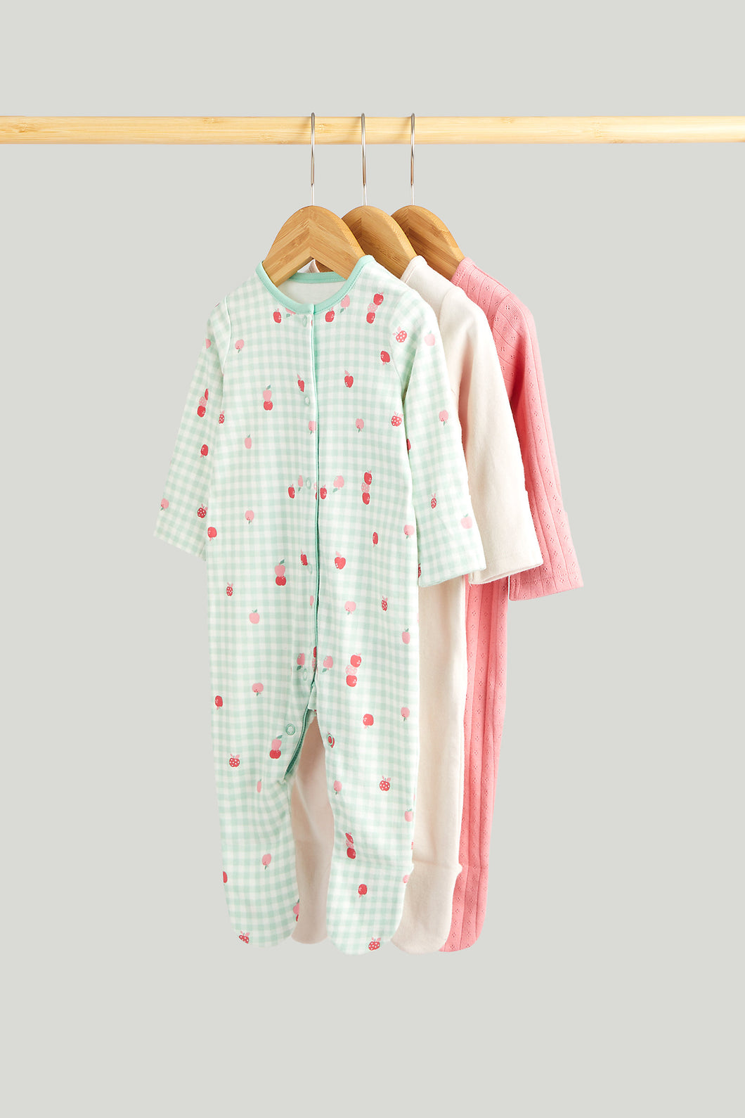 Mothercare 3 Pack Apples Sleepsuits