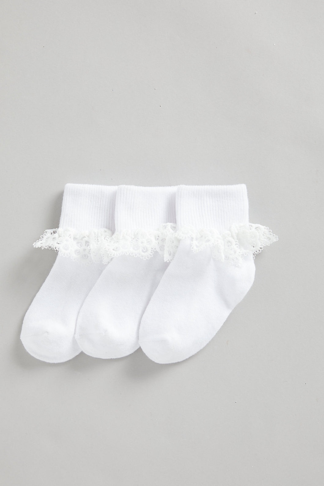 Mothercare 3 Pack White Lace Roll Top Socks
