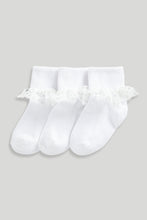 
                        
                          Load image into Gallery viewer, Mothercare 3 Pack White Lace Roll Top Socks
                        
                      
