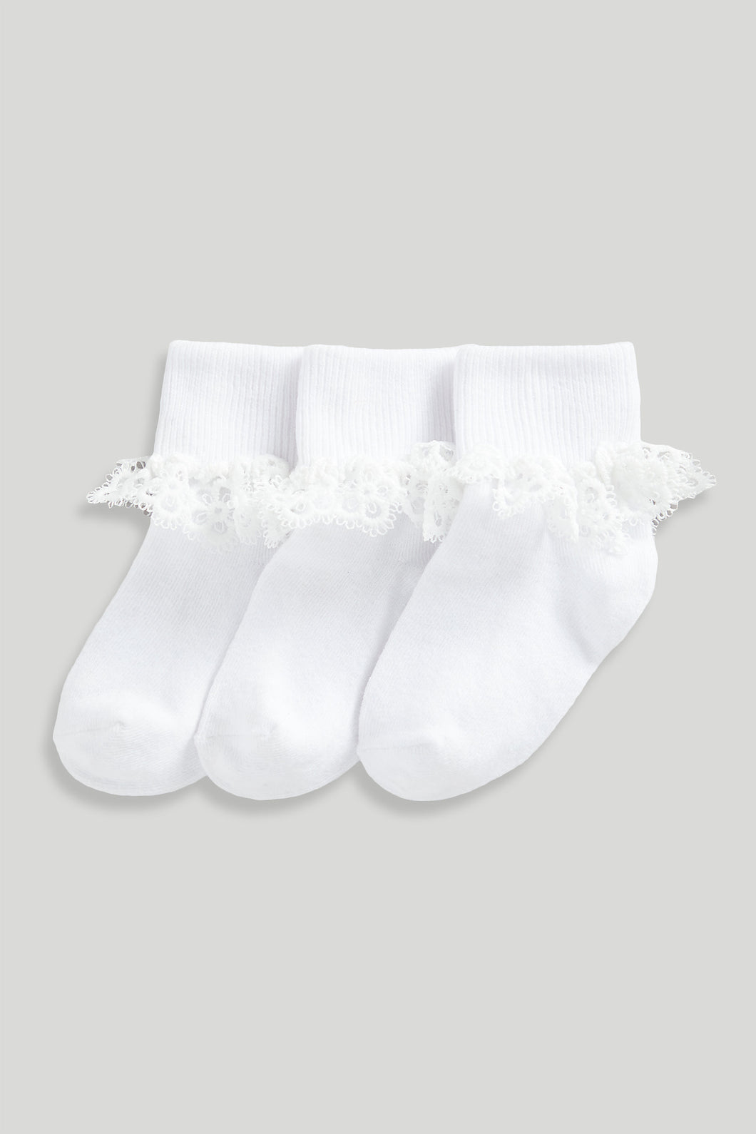 Mothercare 3 Pack White Lace Roll Top Socks