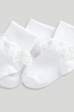 
                        
                          Load image into Gallery viewer, Mothercare 3 Pack White Lace Roll Top Socks
                        
                      