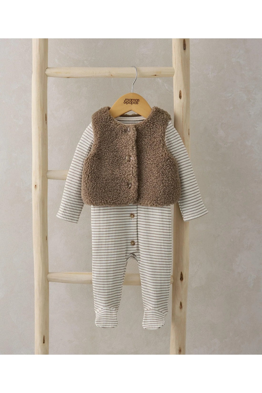 Mamas & Papas Borg Gilet & All in One Outfit Set - Sand
