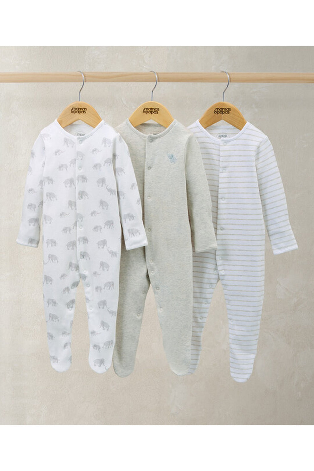 Mamas & Papas Elephant Sleepsuits (Pack of 3)