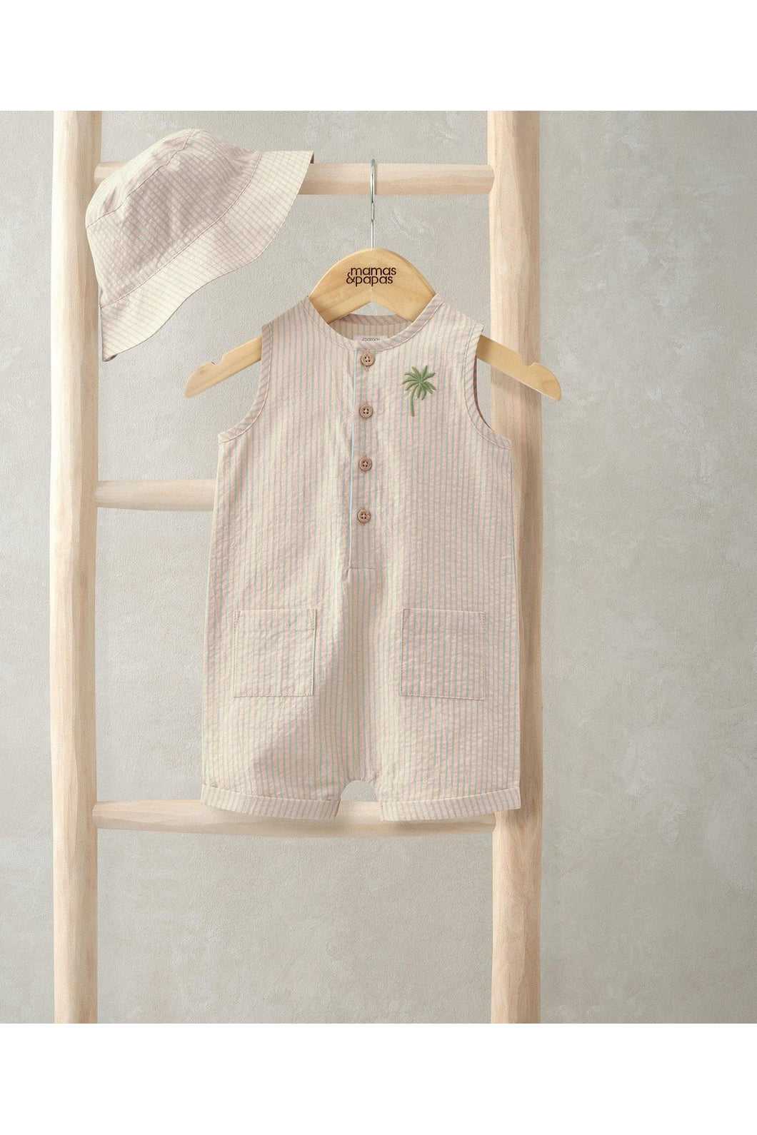 Mamas & Papas Embroidered Romper & Bucket Hat Set (2 Pieces) - Orange