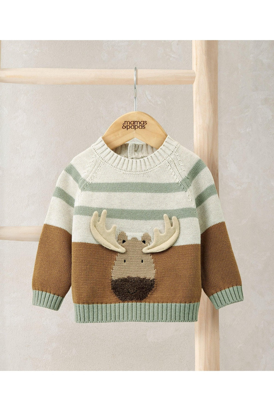 Mamas & Papas Moose Character Knit Jumper with 3D Antlers - Brown