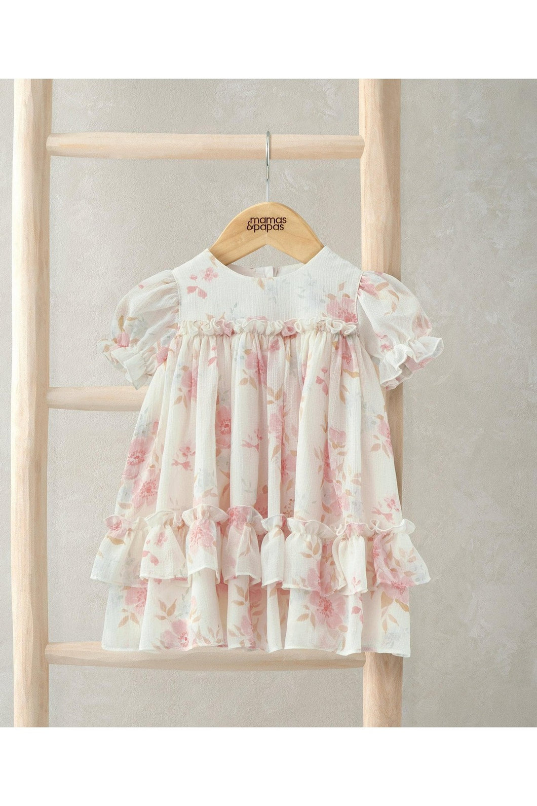 Mamas & Papas Puff Sleeve Chiffon Dress - Vintage Floral Print