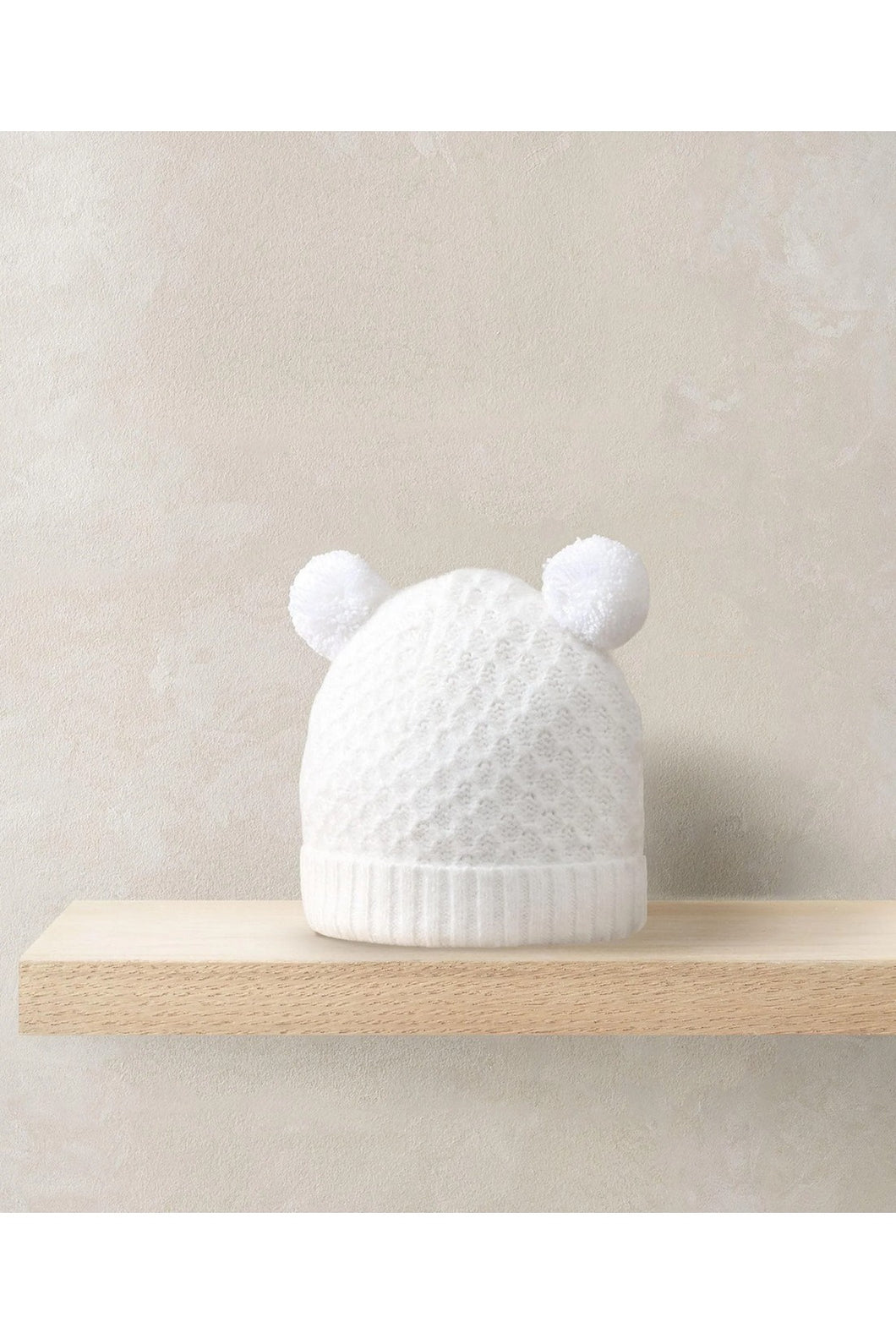 Mamas & Papas Rib Knit Hat & Pom Poms - White