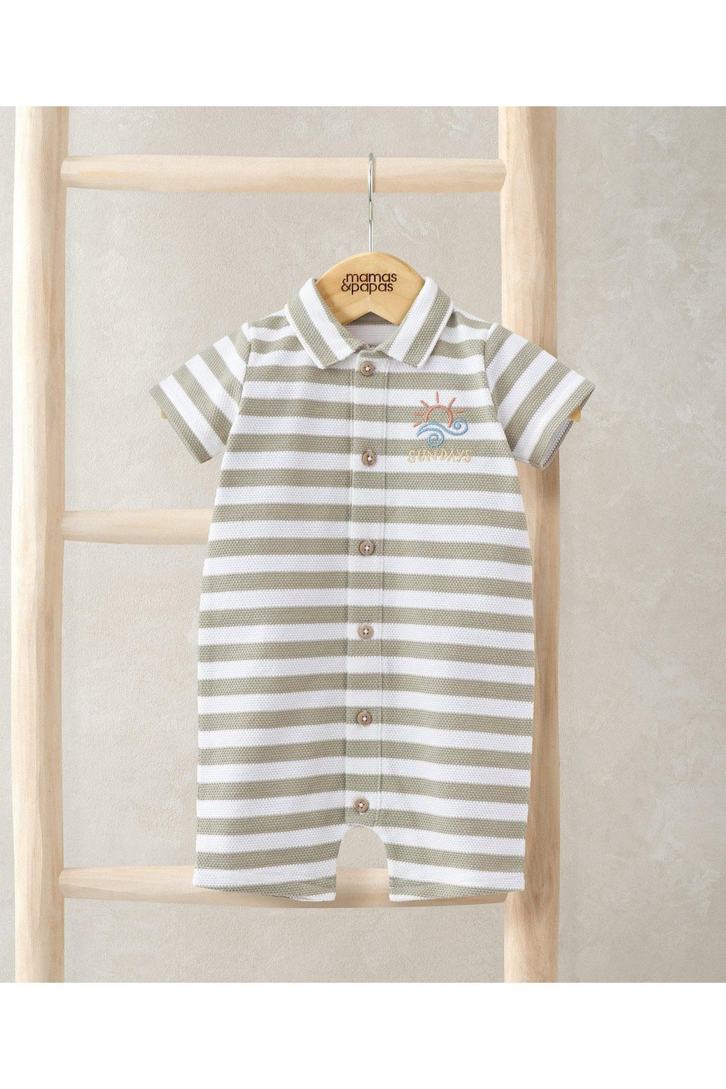 Mamas & Papas Short Sleeve Striped Embroidered Romper