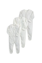 
                        
                          Load image into Gallery viewer, Mamas &amp; Papas Sleepsuits (Pack of 3) - Cloud Stripe &amp; Placement Prints
                        
                      