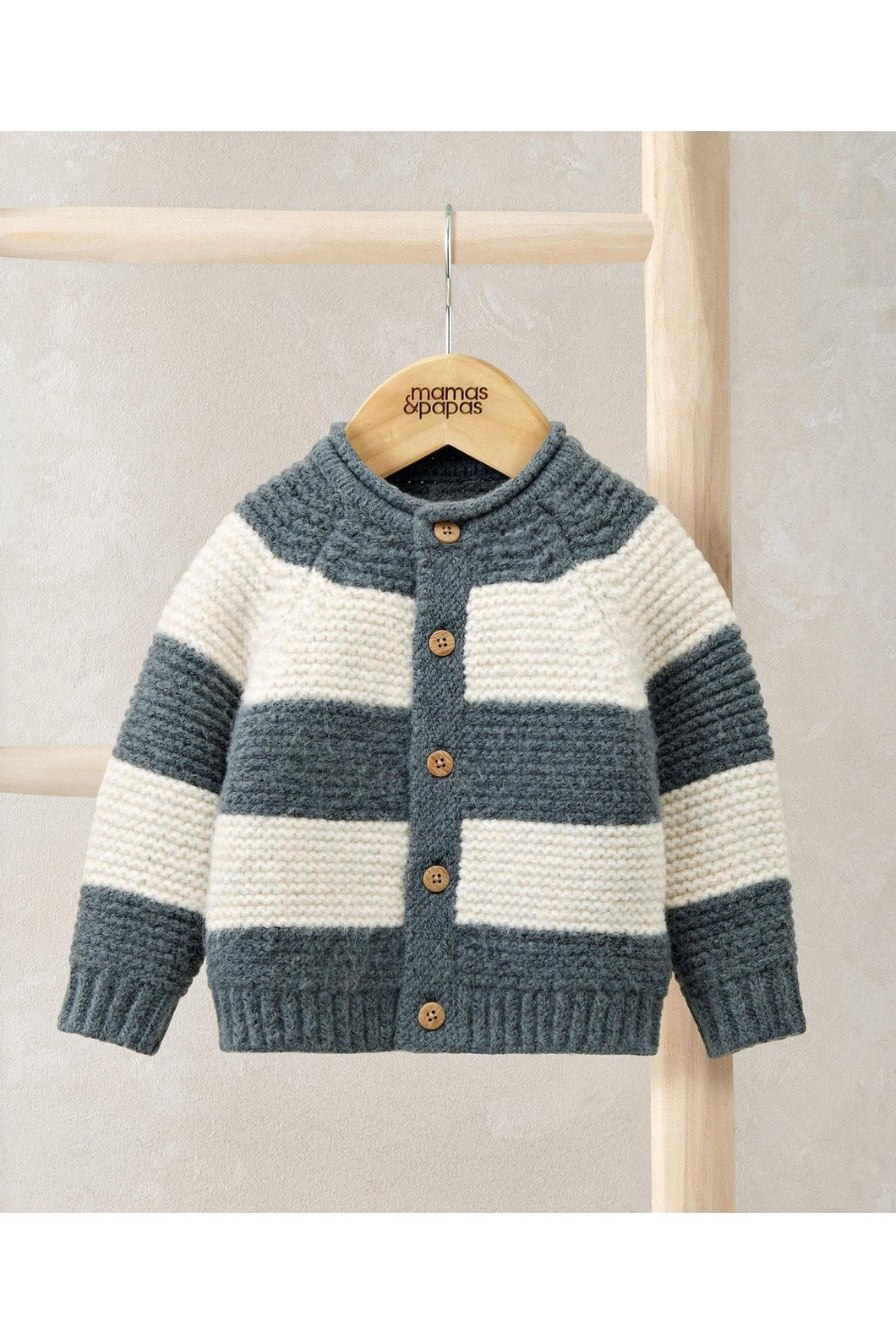 Mamas & Papas Striped Knit Cardigan with Raglan Sleeves - Blue