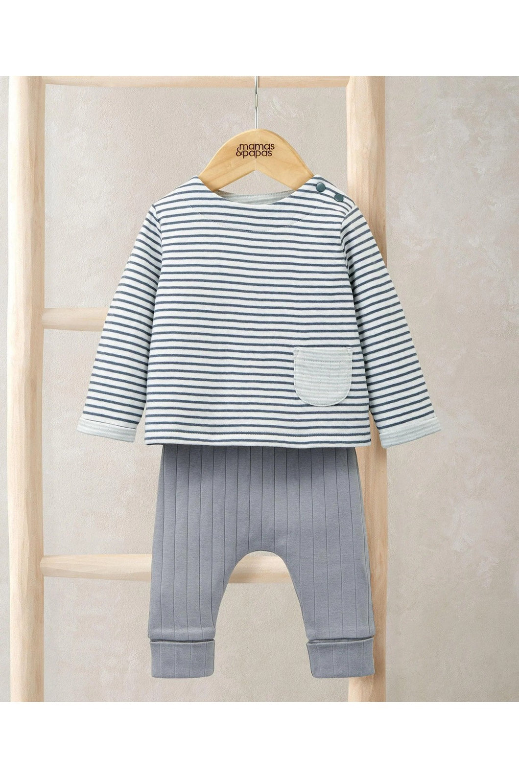 Mamas & Papas Striped Top & Rib Leggings Set (2 Pieces) - Blue