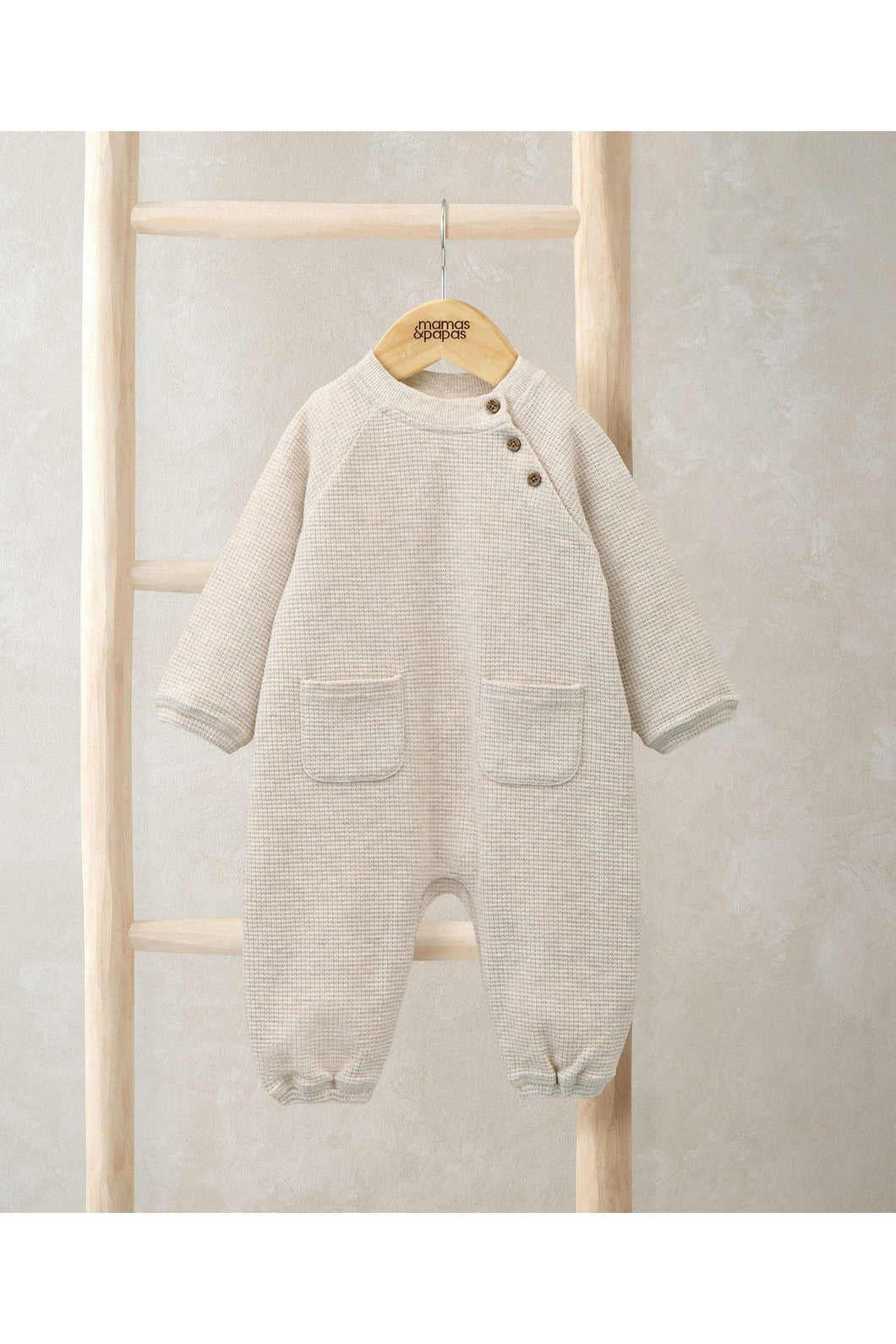 Mamas & Papas Waffle Textured Romper with Curved Pockets - Brown