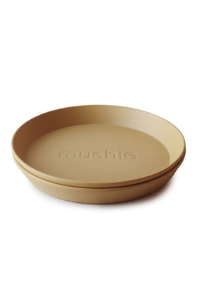 Mushie Round Dinnerware Plates - 2 Pack Mustard  2