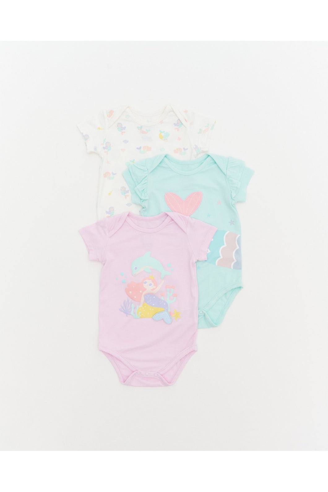 Not Too Big Mermaid Short Sleeve Bodysuits - 3 Pack