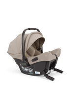 
                        
                          Load image into Gallery viewer, Baby car seat with beige cover and black base on a white background
                        
                      