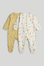 
                        
                          Load image into Gallery viewer, Mothercare 2 Pack Safari Zip-Up Sleepsuits
                        
                      