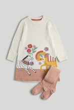 
                        
                          Load image into Gallery viewer, Mothercare Zebra and Flower  Knitted Jumper Dress and Tights Outfit
                        
                      