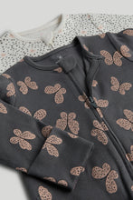 
                        
                          Load image into Gallery viewer, Mothercare 2 Pack Black Butterfly Footless Zip-Up Sleepsuits
                        
                      