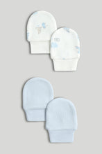 
                        
                          Load image into Gallery viewer, Mothercare 2 Pack My First Blue and White Baby Mitts
                        
                      