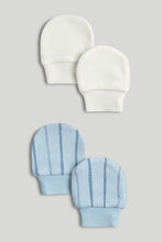 
                        
                          Load image into Gallery viewer, Mothercare 2 Pack My First Blue Stripe Baby Mitts
                        
                      