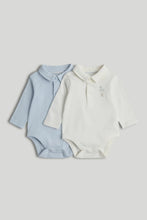 
                        
                          Load image into Gallery viewer, Mothercare 2 Pack My First Blue and White Bodysuits
                        
                      