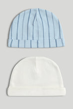 
                        
                          Load image into Gallery viewer, Mothercare 2 Pack My First Blue Stripe Baby Hats
                        
                      