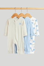 
                        
                          Load image into Gallery viewer, Mothercare 3 Pack My First Blue Elephant Zip-Up Sleepsuits
                        
                      