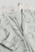 
                        
                          Load image into Gallery viewer, Mothercare 2 Pack Green Footless Zip-Up Sleepsuits
                        
                      