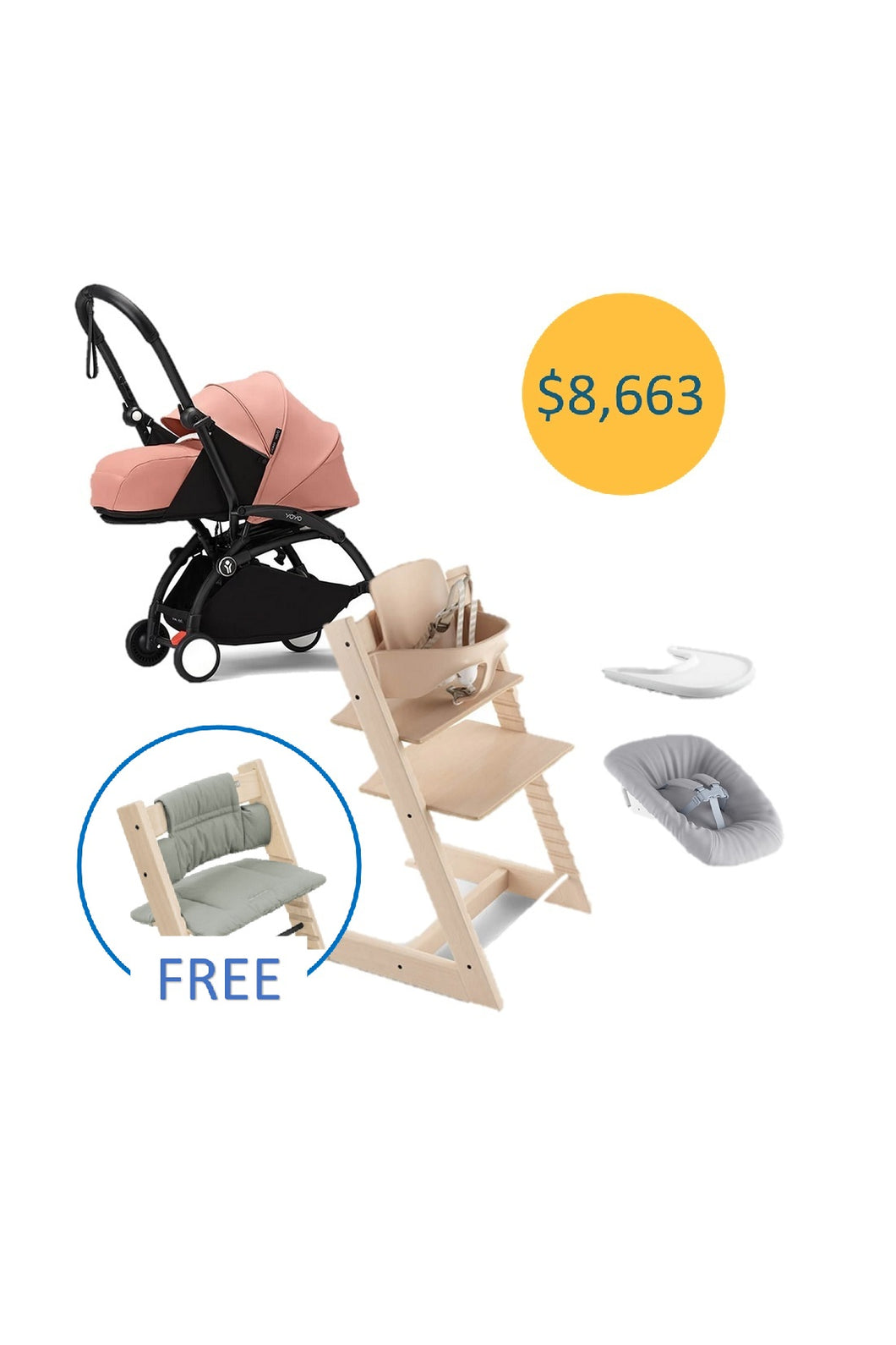 Stokke Tripp Trapp and YOYO³ newborn bundle ($8,663 with free Classic Cushion)
