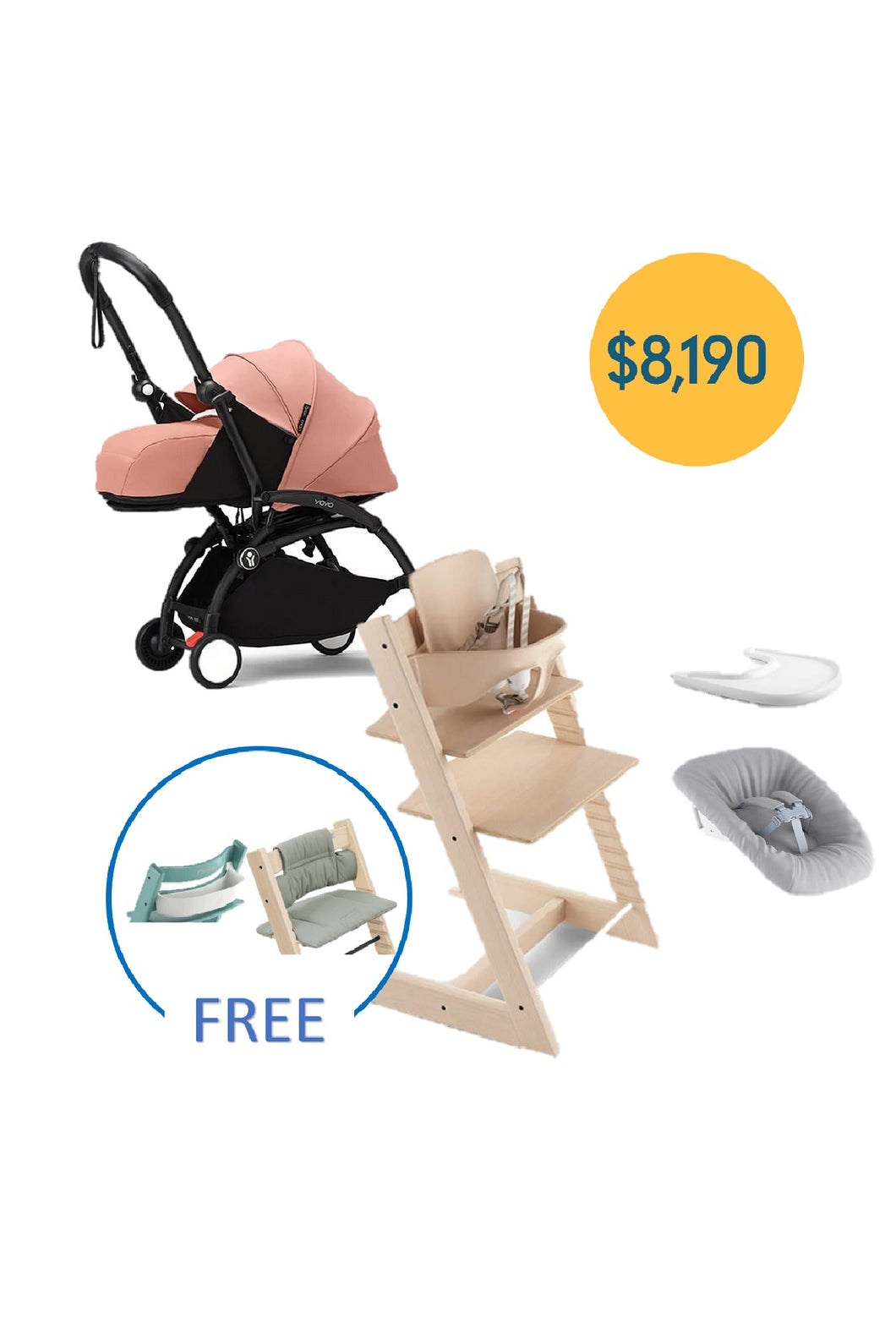 Stokke Tripp Trapp and YOYO³ newborn bundle ($8,190 with free Classic Cushion and Storage