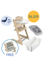 
                        
                          Load image into Gallery viewer, Stokke Tripp Trapp Chair 5pcs Bundle - Oak With Flexi Bath Bundle $6,329 0-36 months (Free GIFT)
                        
                      