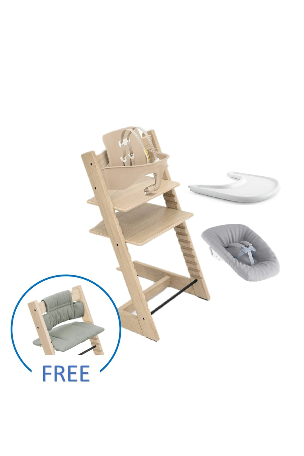 Stokke Tripp Trapp Chair - OAK with Newborn Set Bundle Offer (Free Classic Cushion)