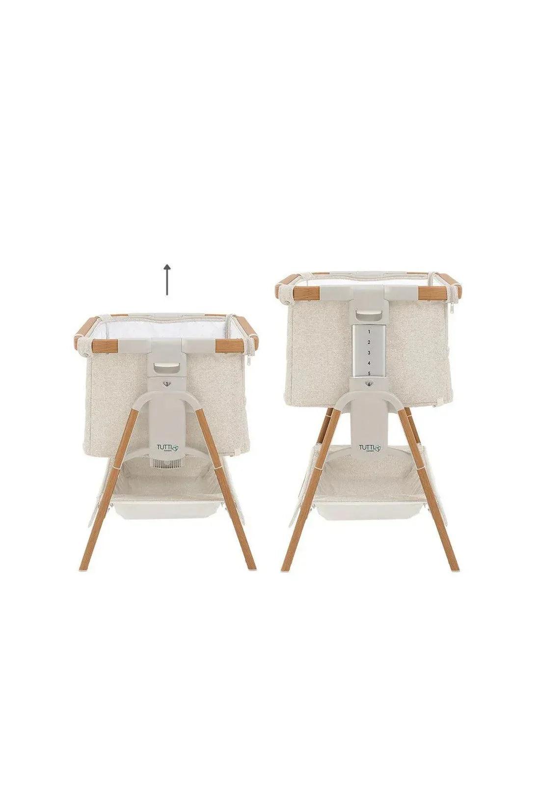 Tutti bambini Cozee XL bedside Cot Color in white walnut and eruc opened Crib & Cot up adjustment