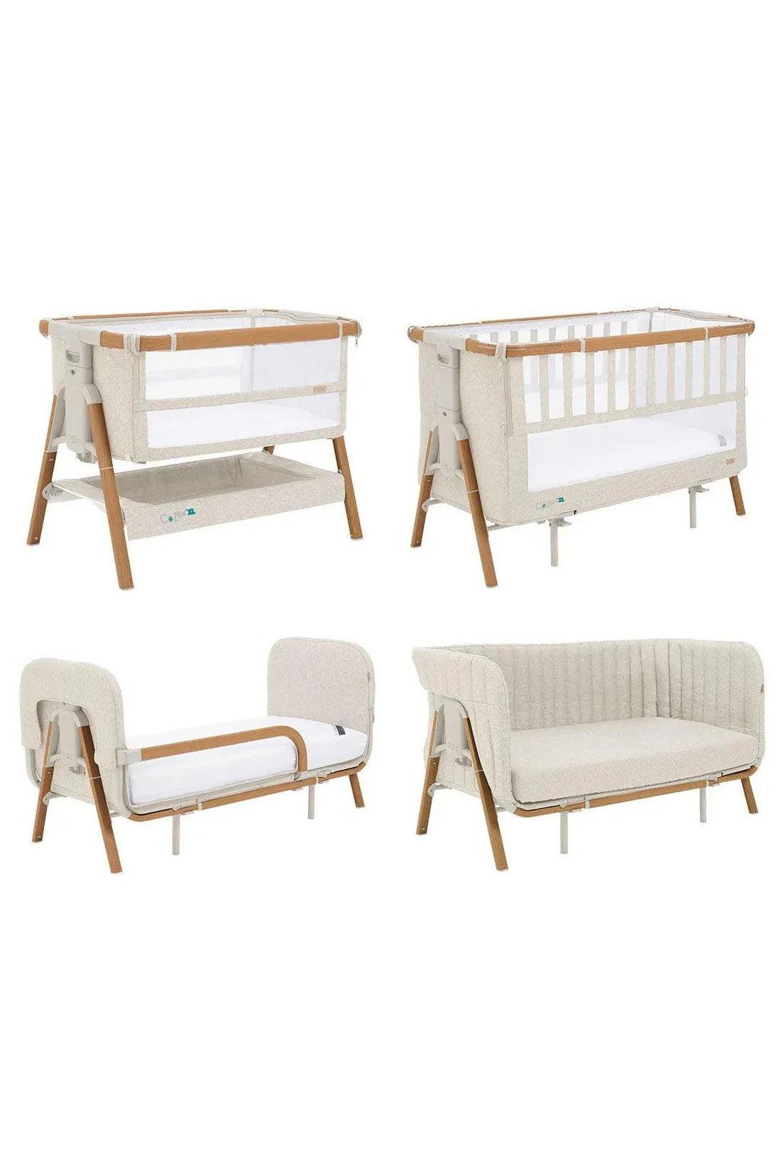 Tutti bambini Cozee XL bedside Cot Color in walnut and Ecru white Crib & Cot bed 4 modes