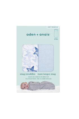 Aden Anais Essentials Newborn Snug Swaddle 2 Pack Twinkling Star Blue 1