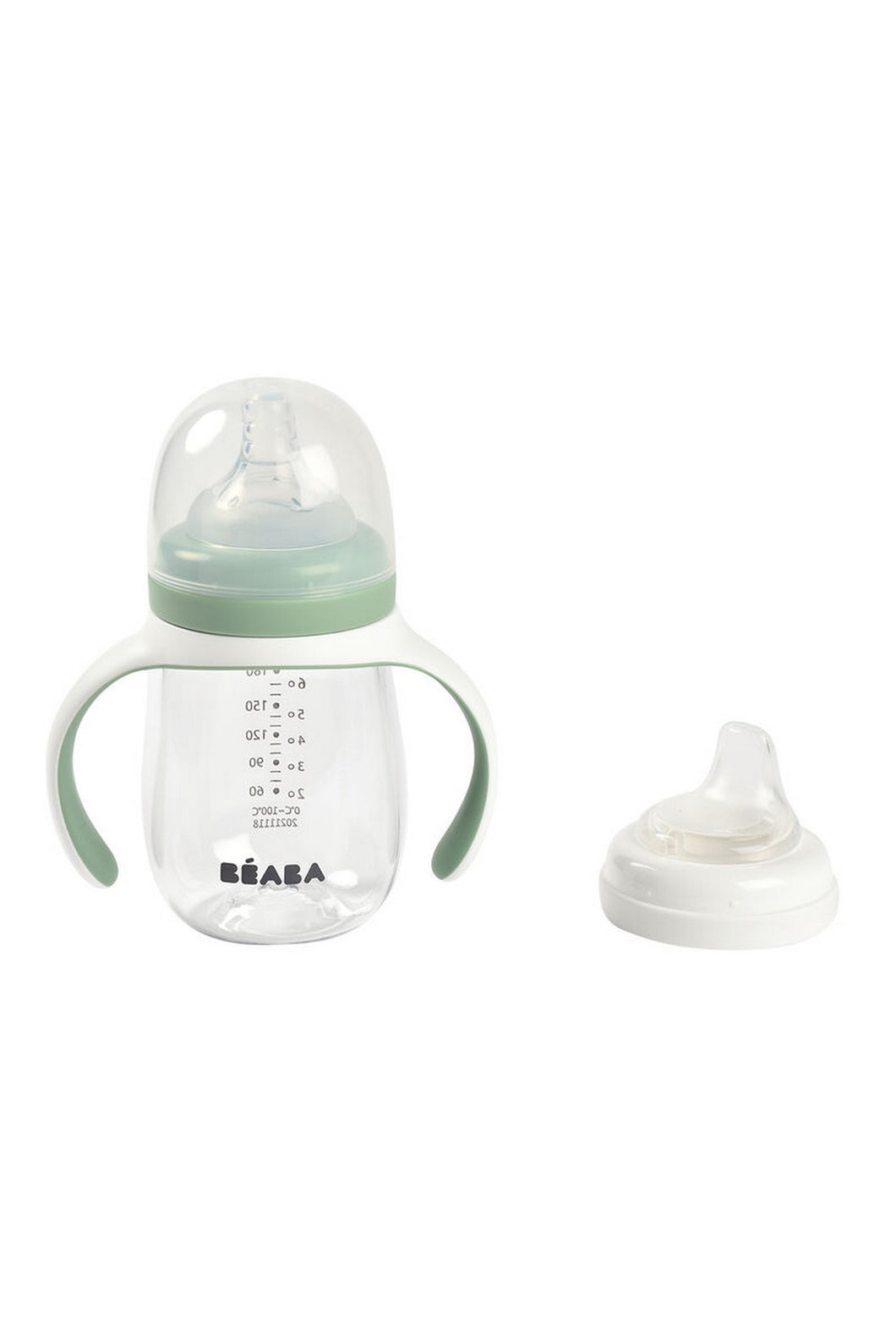 Beaba 2-In-1 Learning Glass Milk Bottle With Silicone Cover Sage Green 2