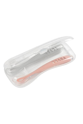 Beaba Set Of 2 1St Age Silicone Spoons Pink Light Grey 1
