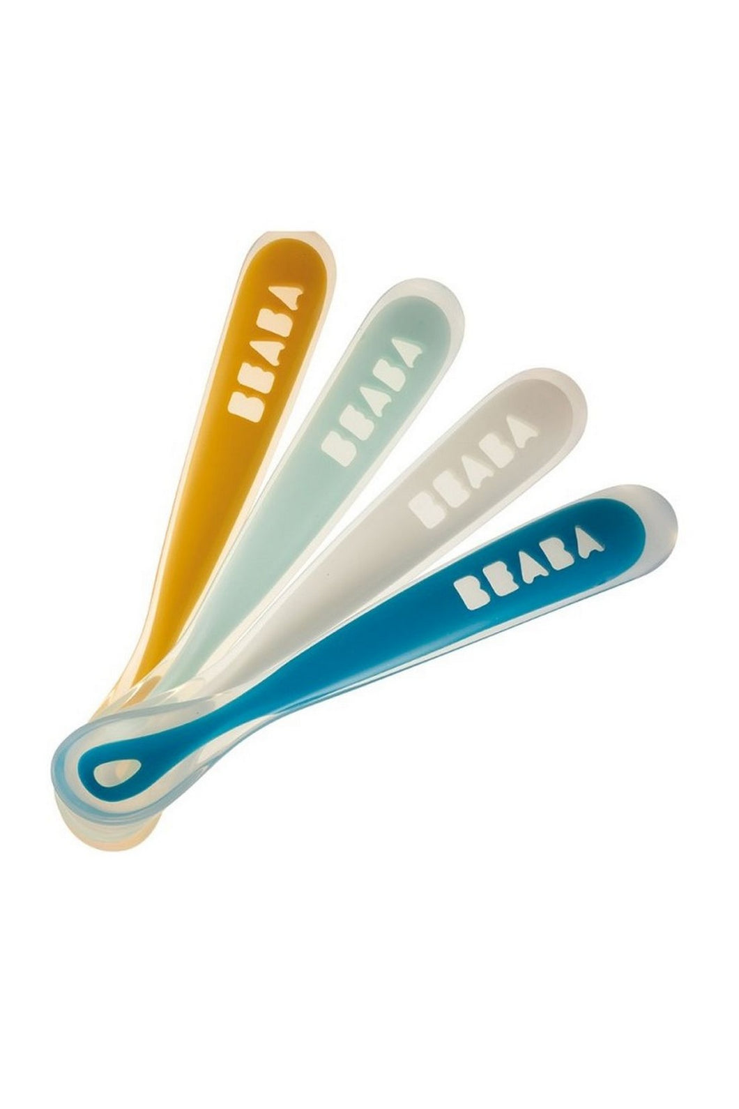 Beaba Set Of 4 Ergonomic 1St Age Silicone Spoons Rainbow Assorted Colors Yellowlagoonwhiteblue