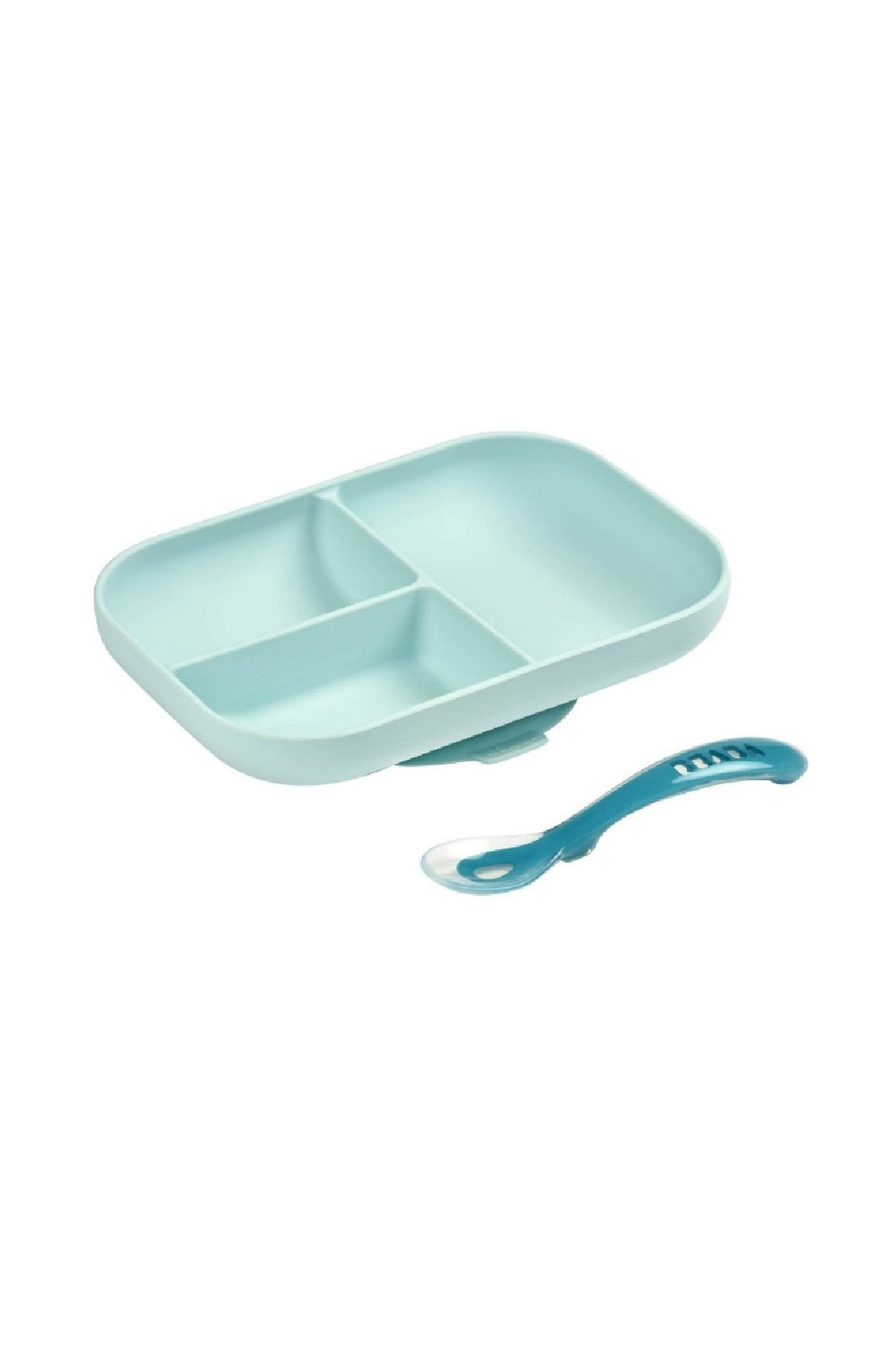 Beaba Silicone Suction Divided Plate 2Nd Age Spoon Blue 1